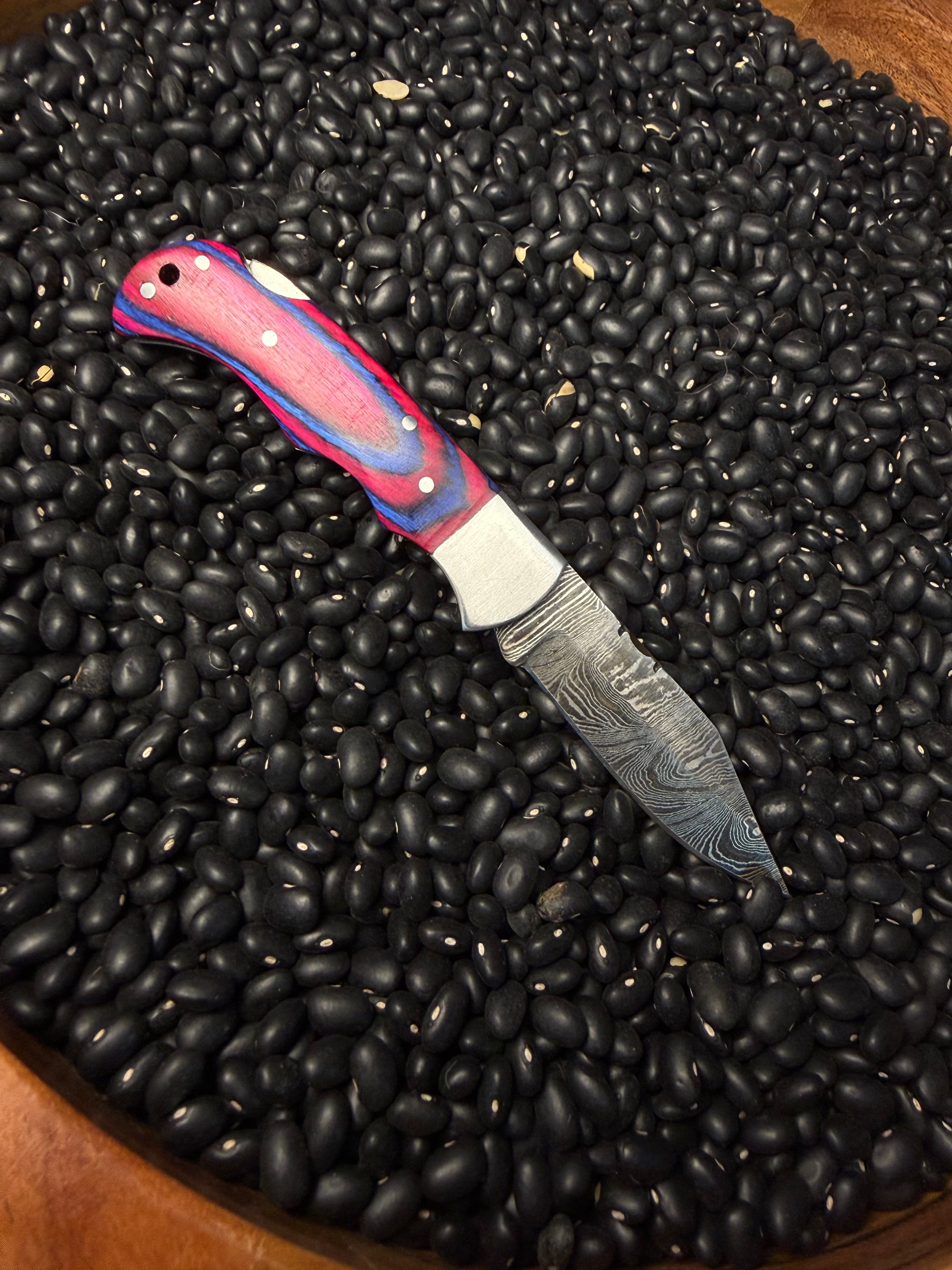 Handmade Pocket Knife- Pink & Blue