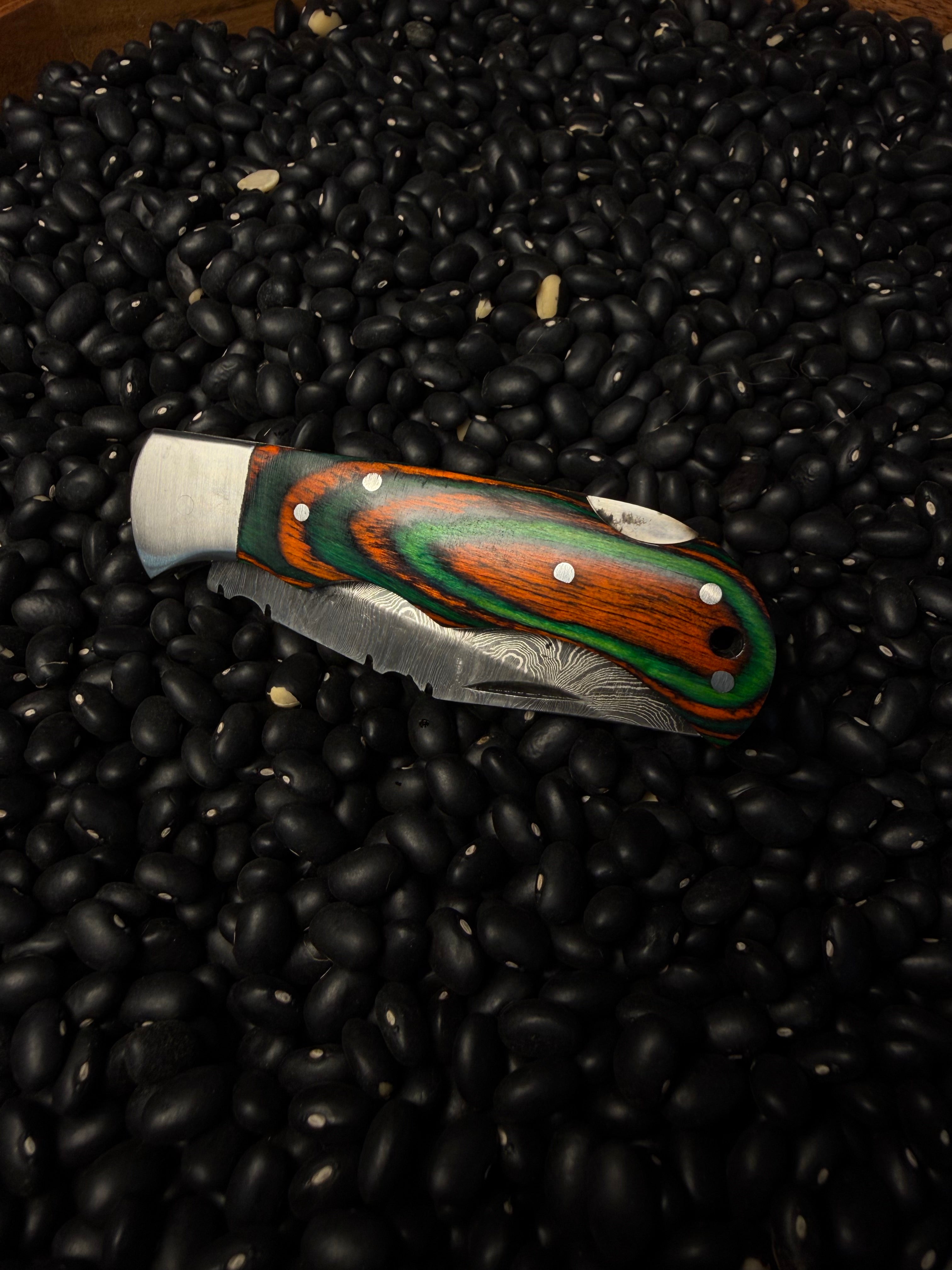 Handmade Pocket Knife- Orange & Green