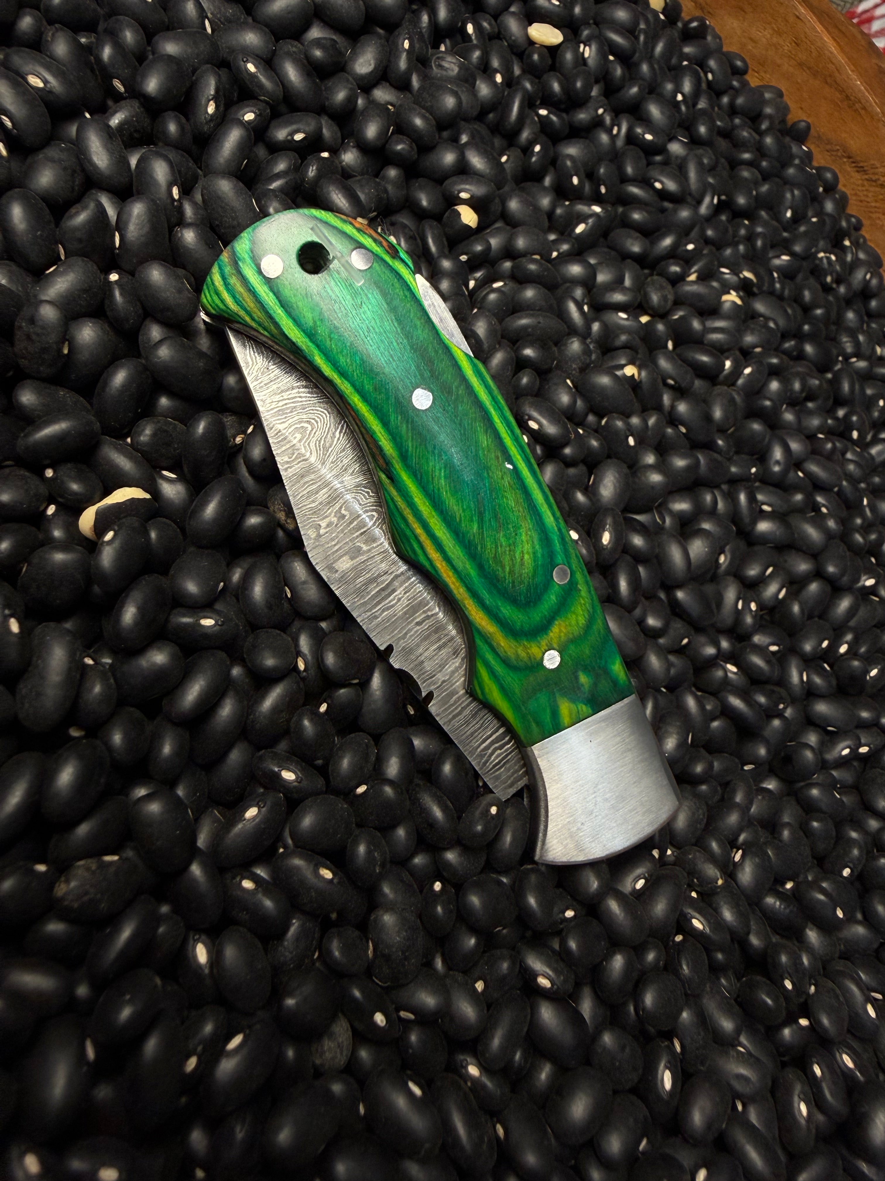 Handmade Pocket Knife- Green & Yellow