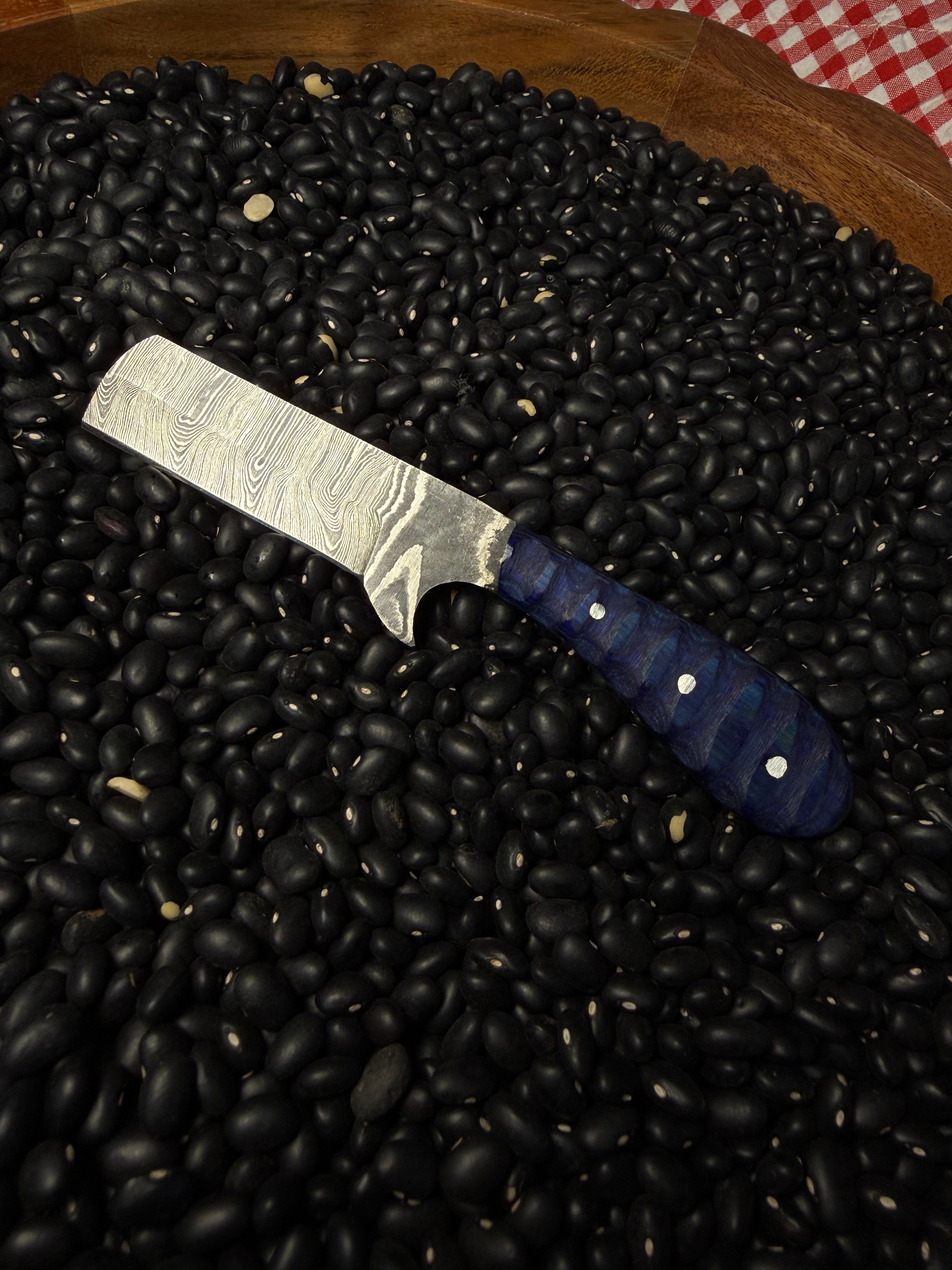Damascus Steel Bull Cutter Knife- Royal Blue