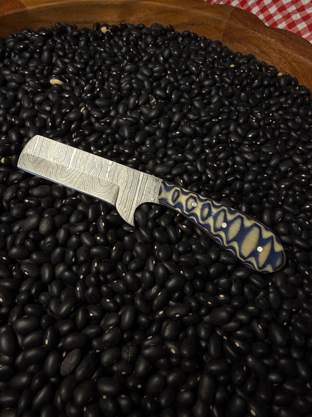 Damascus Steel Bull Cutter Knife- Blue & Tan