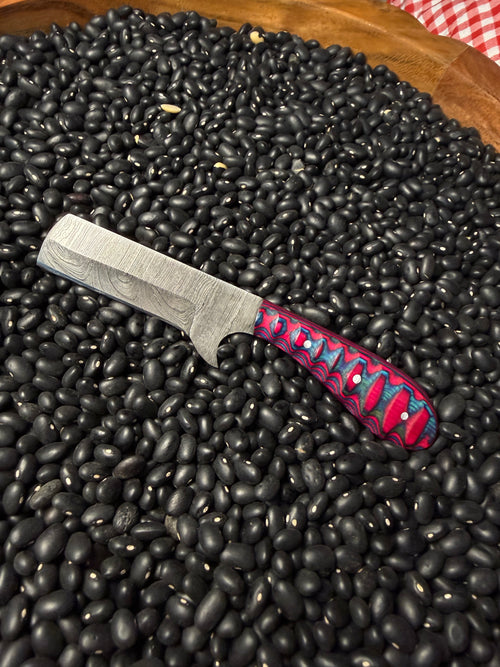 Damascus Steel Bull Cutter- Pink & Blue