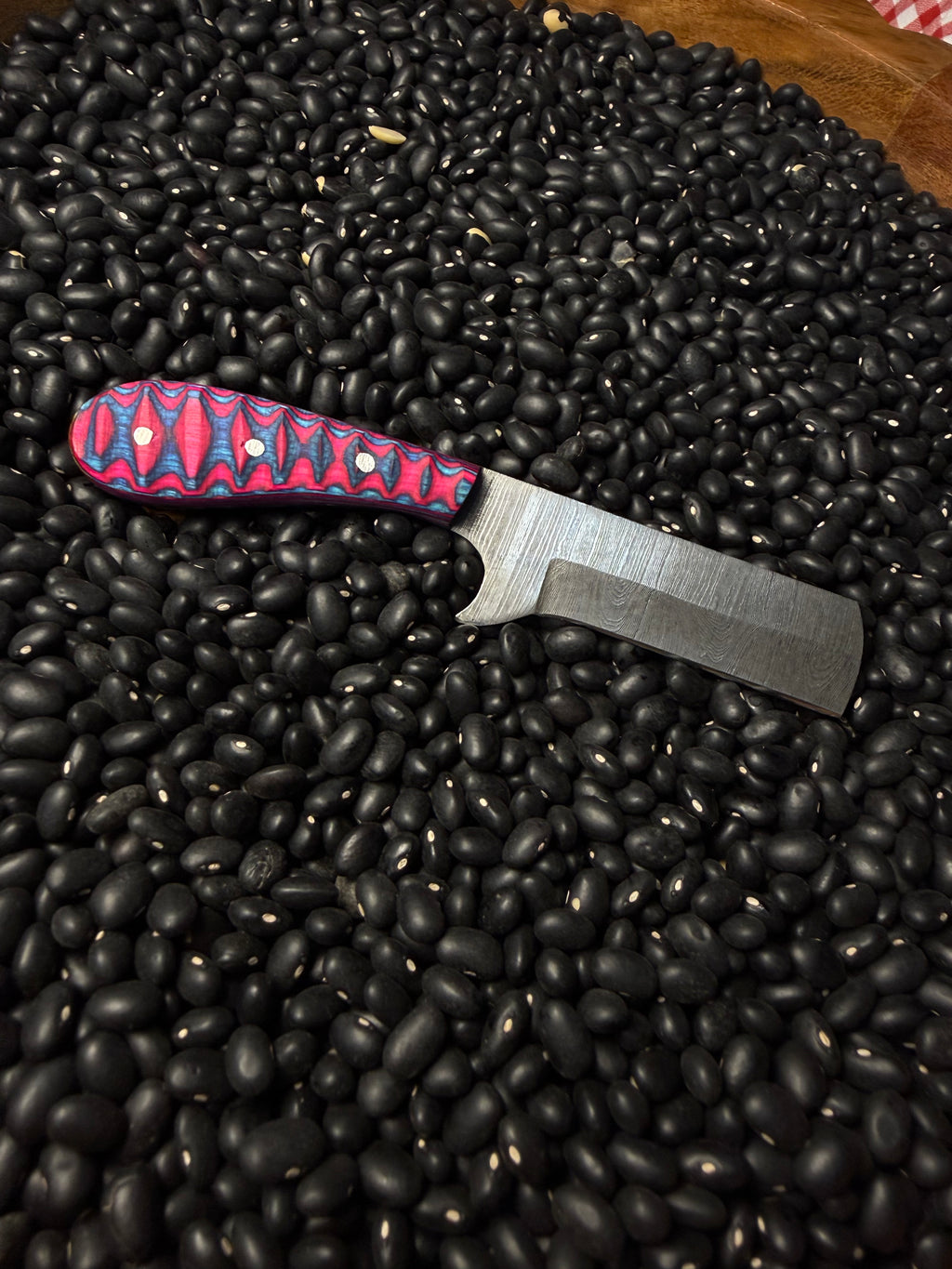 Damascus Steel Bull Cutter- Pink & Blue