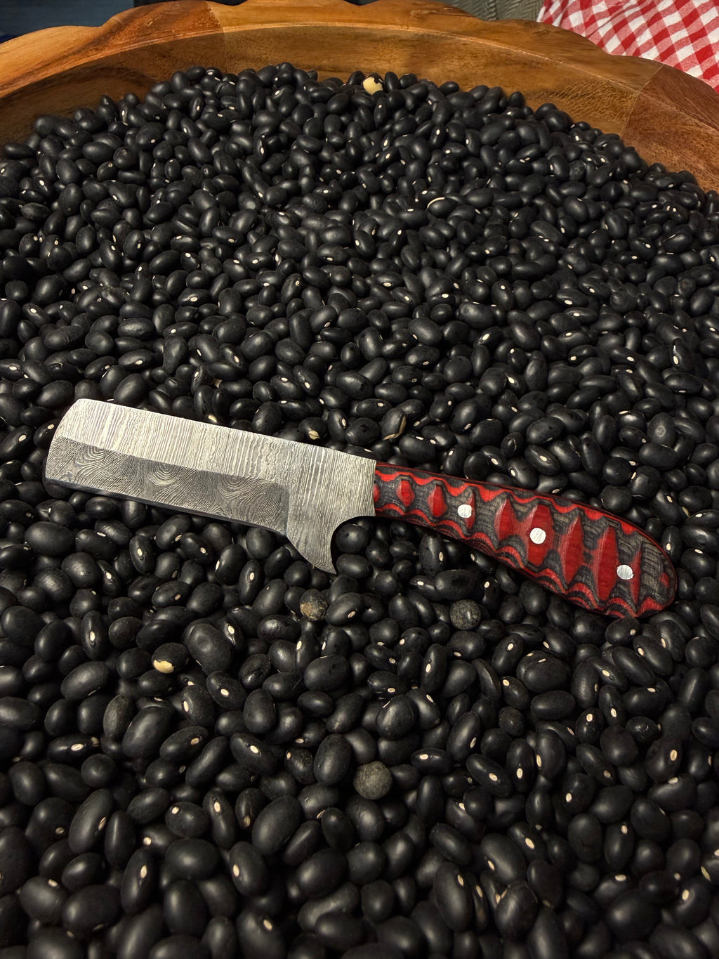Damascus Steel Bull Cutter- Red & Gray