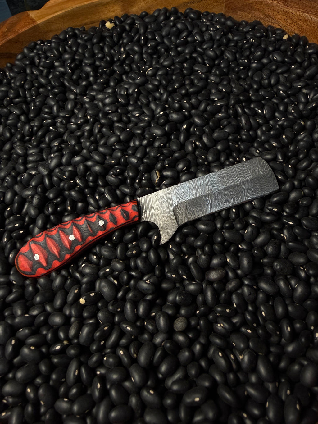 Damascus Steel Bull Cutter- Red & Gray
